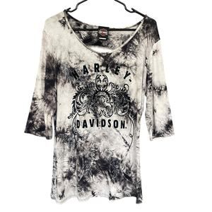 Harley Davidson Womens Extra Large XL Tie Dye Rayon Biker Motorcycle Stretch 3/4
